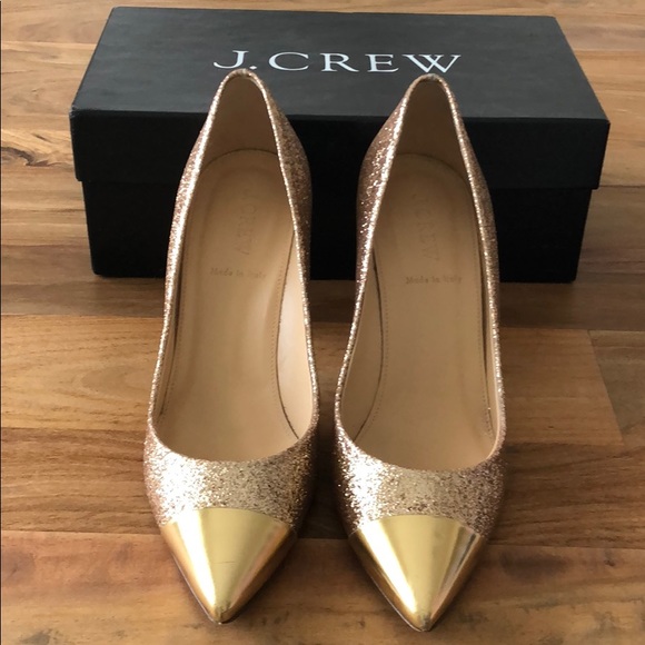J. CREW Gold Glitter Heels - Picture 2 of 7